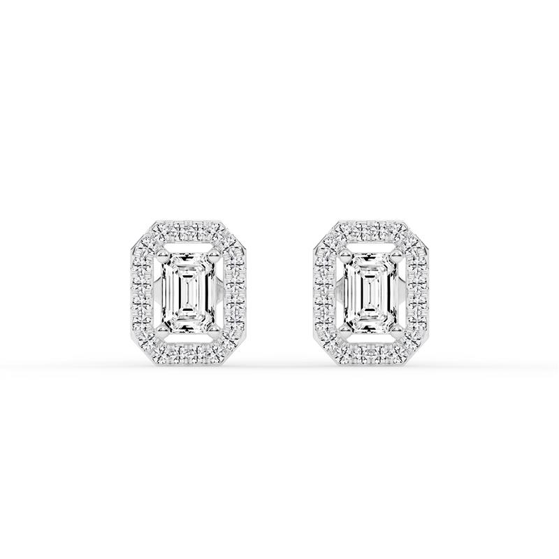 Perfectly radiant Emerald shape Halo Earrings